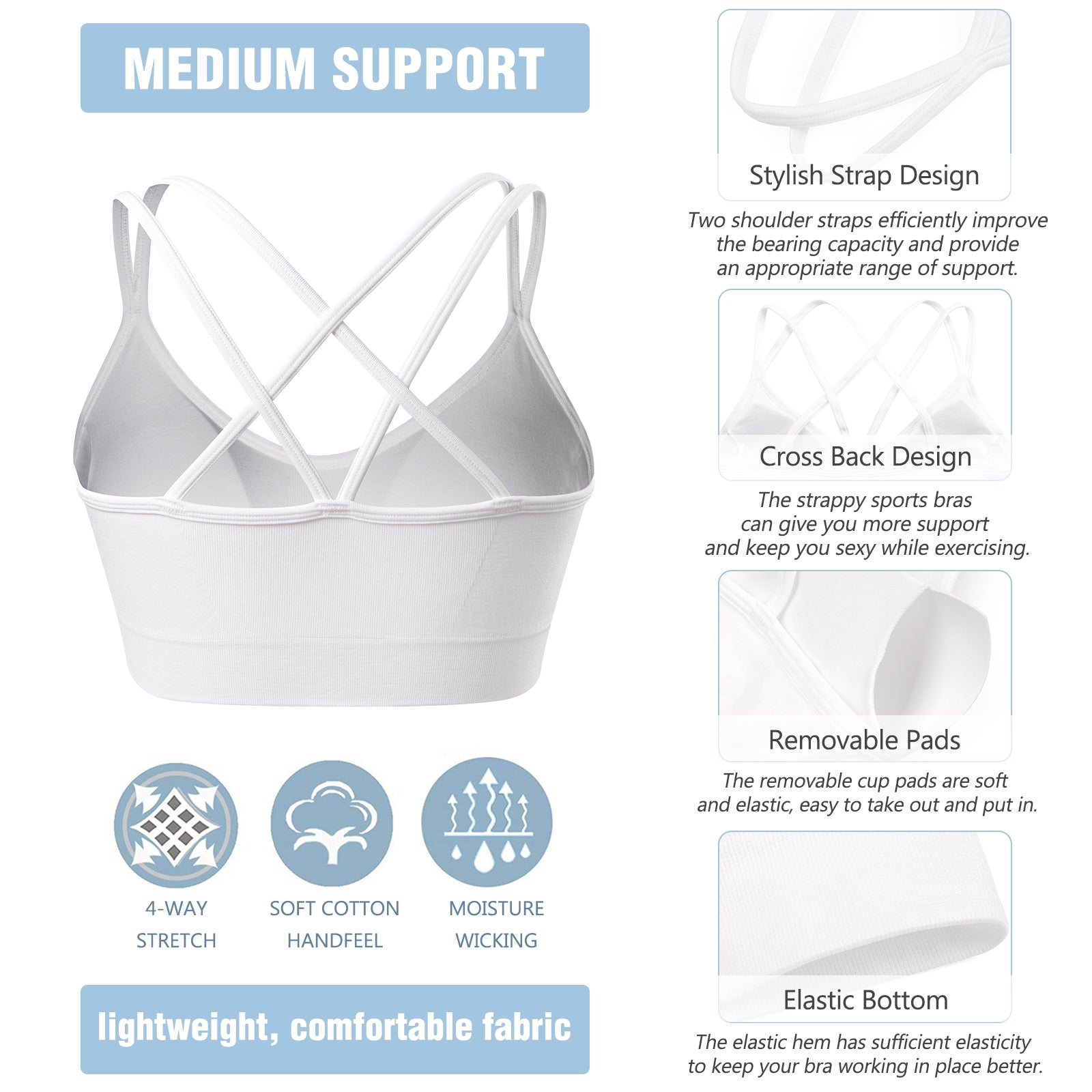 Cross Back Sports Bra White
