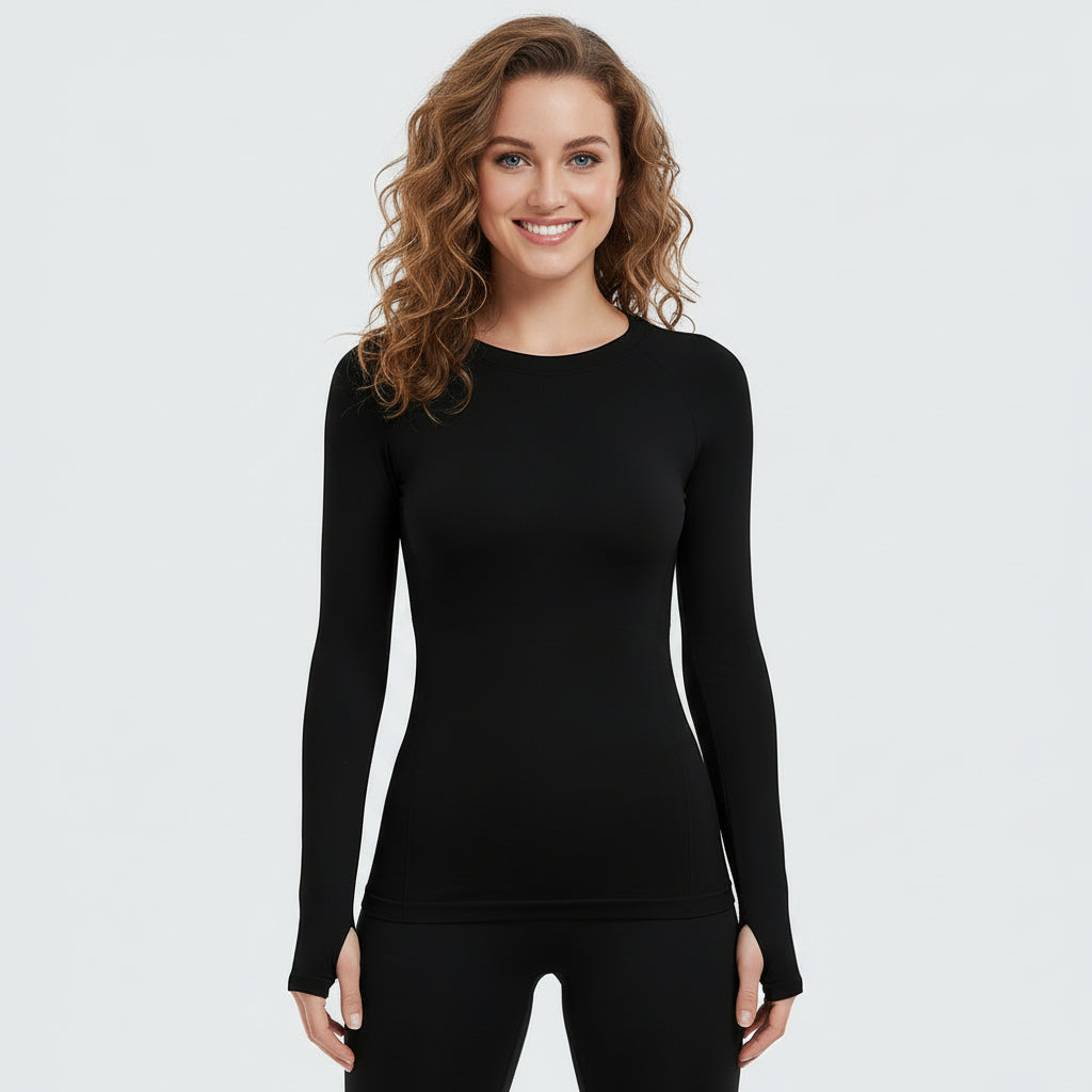 Seamless Workout Shirts for Women Long Sleeve Black