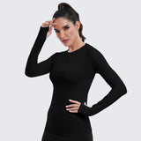 Seamless Workout Shirts for Women Long Sleeve Black