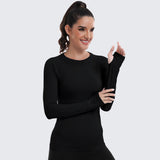 Seamless Workout Shirts for Women Long Sleeve Black