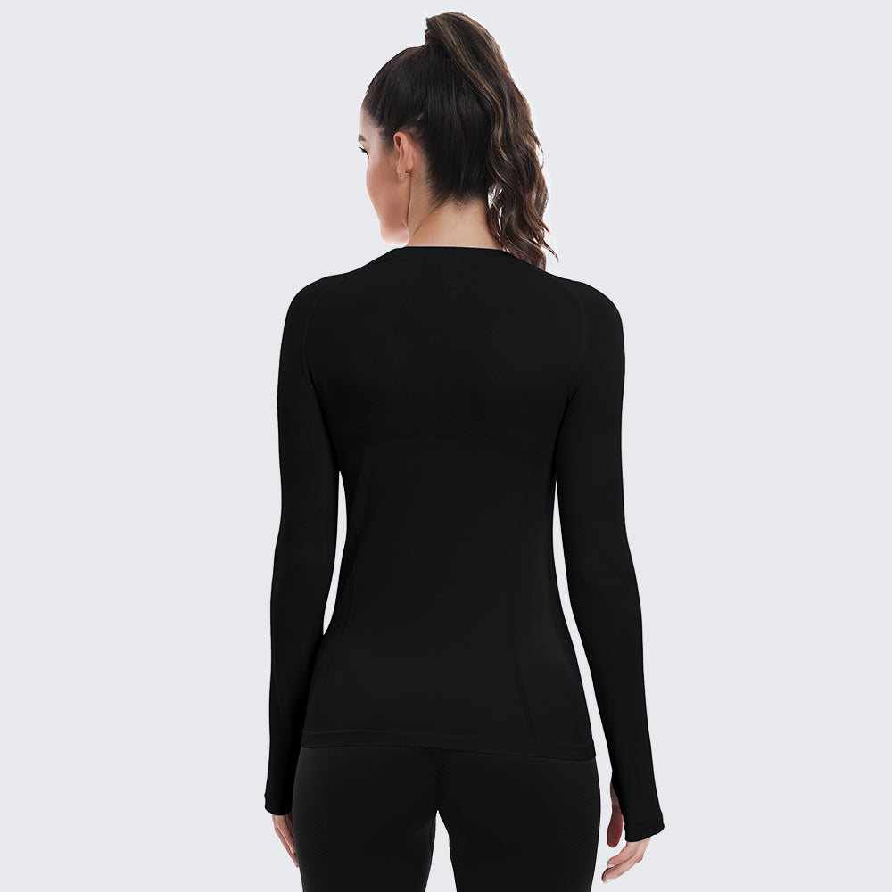 Seamless Workout Shirts for Women Long Sleeve Black
