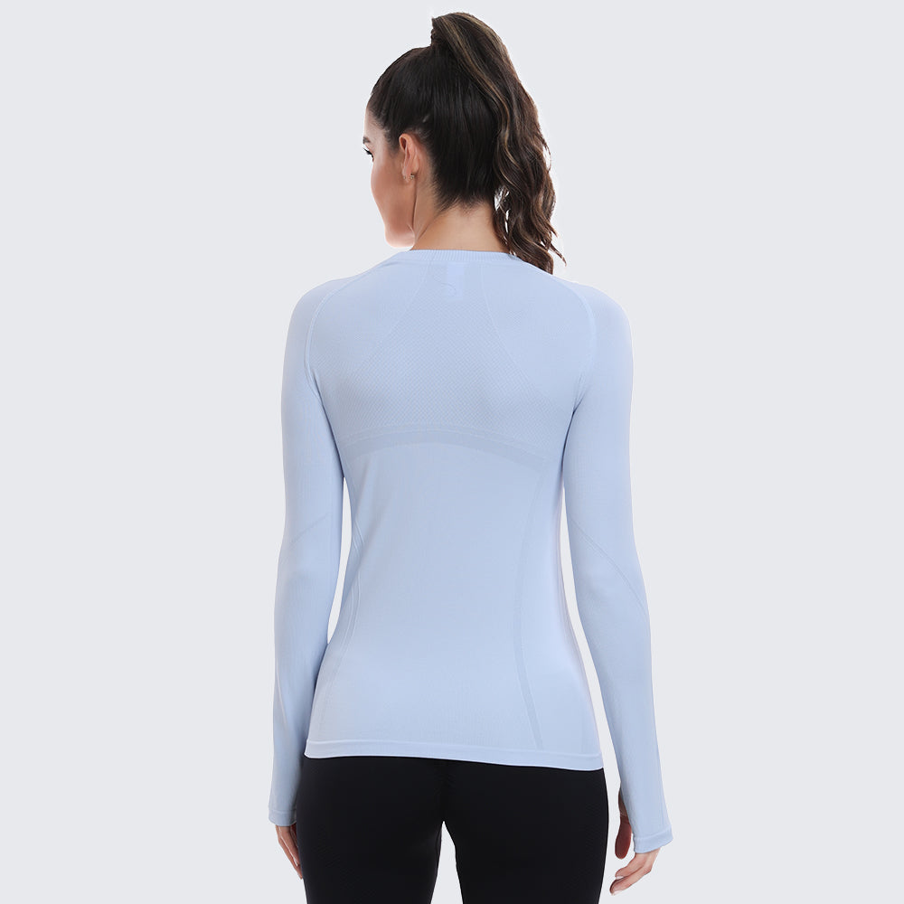 Seamless Workout Shirts for Women Long Sleeve Light Blue