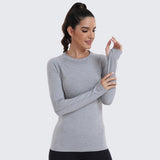 Seamless Workout Shirts for Women Long Sleeve Light Grey