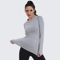Seamless Workout Shirts for Women Long Sleeve Light Grey