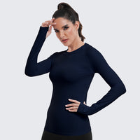 Seamless Workout Shirts for Women Long Sleeve Navy Blue