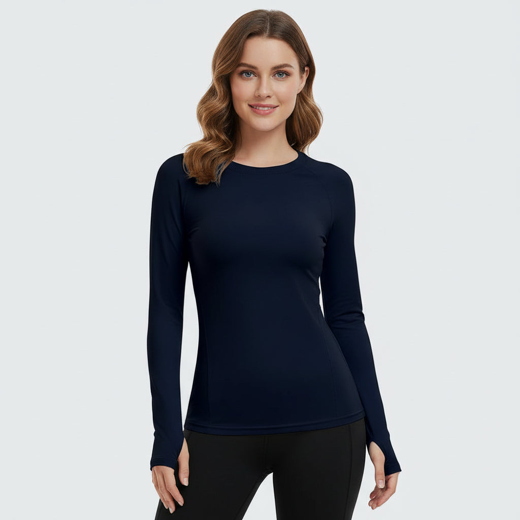 Seamless Workout Shirts for Women Long Sleeve Navy Blue