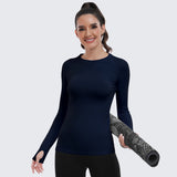 Seamless Workout Shirts for Women Long Sleeve Navy Blue