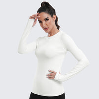 Seamless Workout Shirts for Women Long Sleeve White