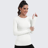 Seamless Workout Shirts for Women Long Sleeve White