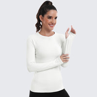 Seamless Workout Shirts for Women Long Sleeve White