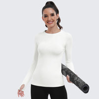 Seamless Workout Shirts for Women Long Sleeve White