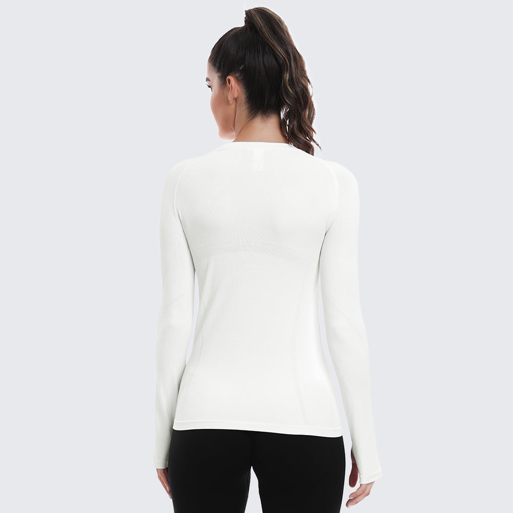 Seamless Workout Shirts for Women Long Sleeve White