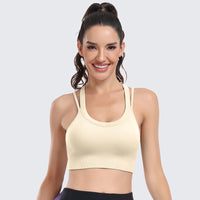 Sports Bras for Women High Support Ribbed Strappy Running Sports Bra Beige