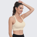 Sports Bras for Women High Support Ribbed Strappy Running Sports Bra Beige