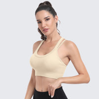 Sports Bras for Women High Support Ribbed Strappy Running Sports Bra Beige