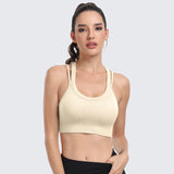 Sports Bras for Women High Support Ribbed Strappy Running Sports Bra Beige
