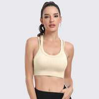 Sports Bras for Women High Support Ribbed Strappy Running Sports Bra Beige