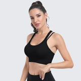 Sports Bras for Women High Support Ribbed Strappy Running Sports Bra Black