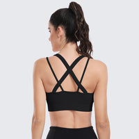 Sports Bras for Women High Support Ribbed Strappy Running Sports Bra Black
