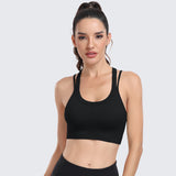 Sports Bras for Women High Support Ribbed Strappy Running Sports Bra Black