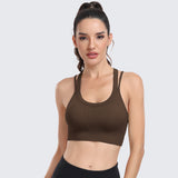 Sports Bras for Women High Support Ribbed Strappy Running Sports Bra Coffee