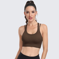 Sports Bras for Women High Support Ribbed Strappy Running Sports Bra Coffee
