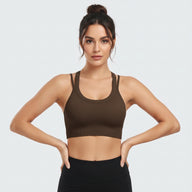 Sports Bras for Women High Support Ribbed Strappy Running Sports Bra Coffee