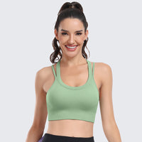 Sports Bras for Women High Support Ribbed Strappy Running Sports Bra Green
