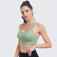 Sports Bras for Women High Support Ribbed Strappy Running Sports Bra Green