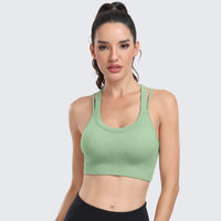 Sports Bras for Women High Support Ribbed Strappy Running Sports Bra Green