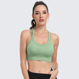 Sports Bras for Women High Support Ribbed Strappy Running Sports Bra Green