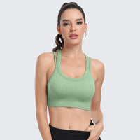 Sports Bras for Women High Support Ribbed Strappy Running Sports Bra Green