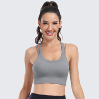 Sports Bras for Women High Support Ribbed Strappy Running Sports Bra Grey