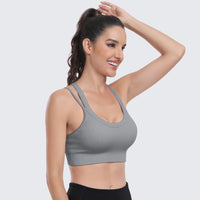 Sports Bras for Women High Support Ribbed Strappy Running Sports Bra Grey