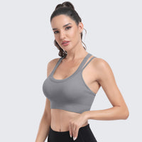 Sports Bras for Women High Support Ribbed Strappy Running Sports Bra Grey