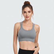 Sports Bras for Women High Support Ribbed Strappy Running Sports Bra Grey