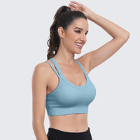 Sports Bras for Women High Support Ribbed Strappy Running Sports Bra Light Blue