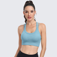 Sports Bras for Women High Support Ribbed Strappy Running Sports Bra Light Blue