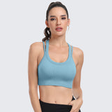 Sports Bras for Women High Support Ribbed Strappy Running Sports Bra Light Blue