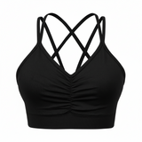 Sports Ruched V Neck Bra Black