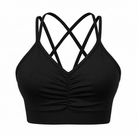 Sports Ruched V Neck Bra Black
