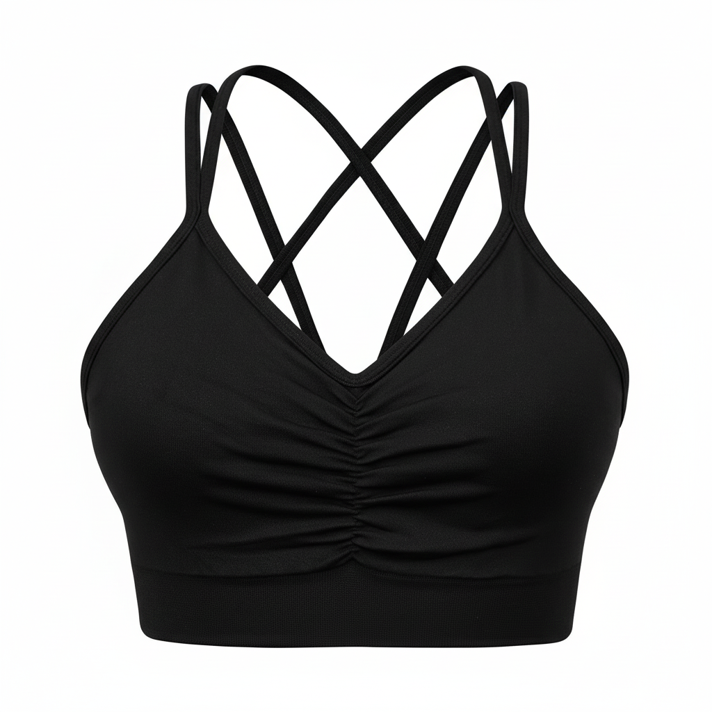 Sports Ruched V Neck Bra Black