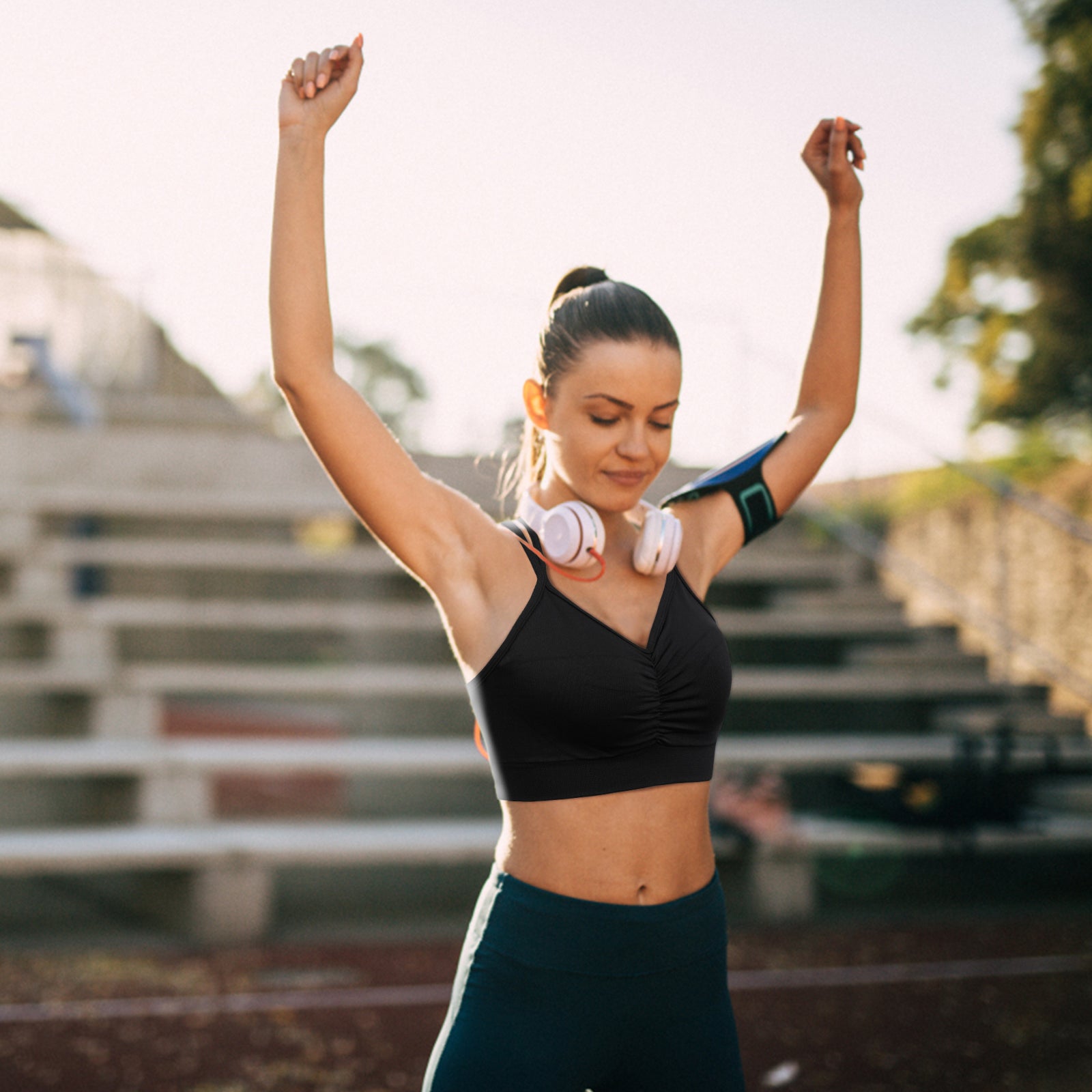 Sports Ruched V Neck Bra Black
