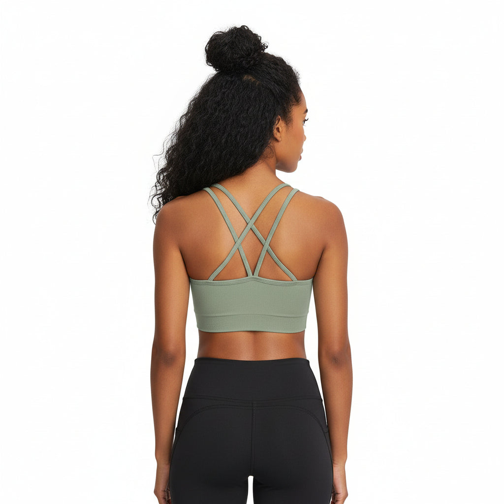 Sports Ruched V Neck Bra Green