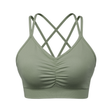Sports Ruched V Neck Bra Green