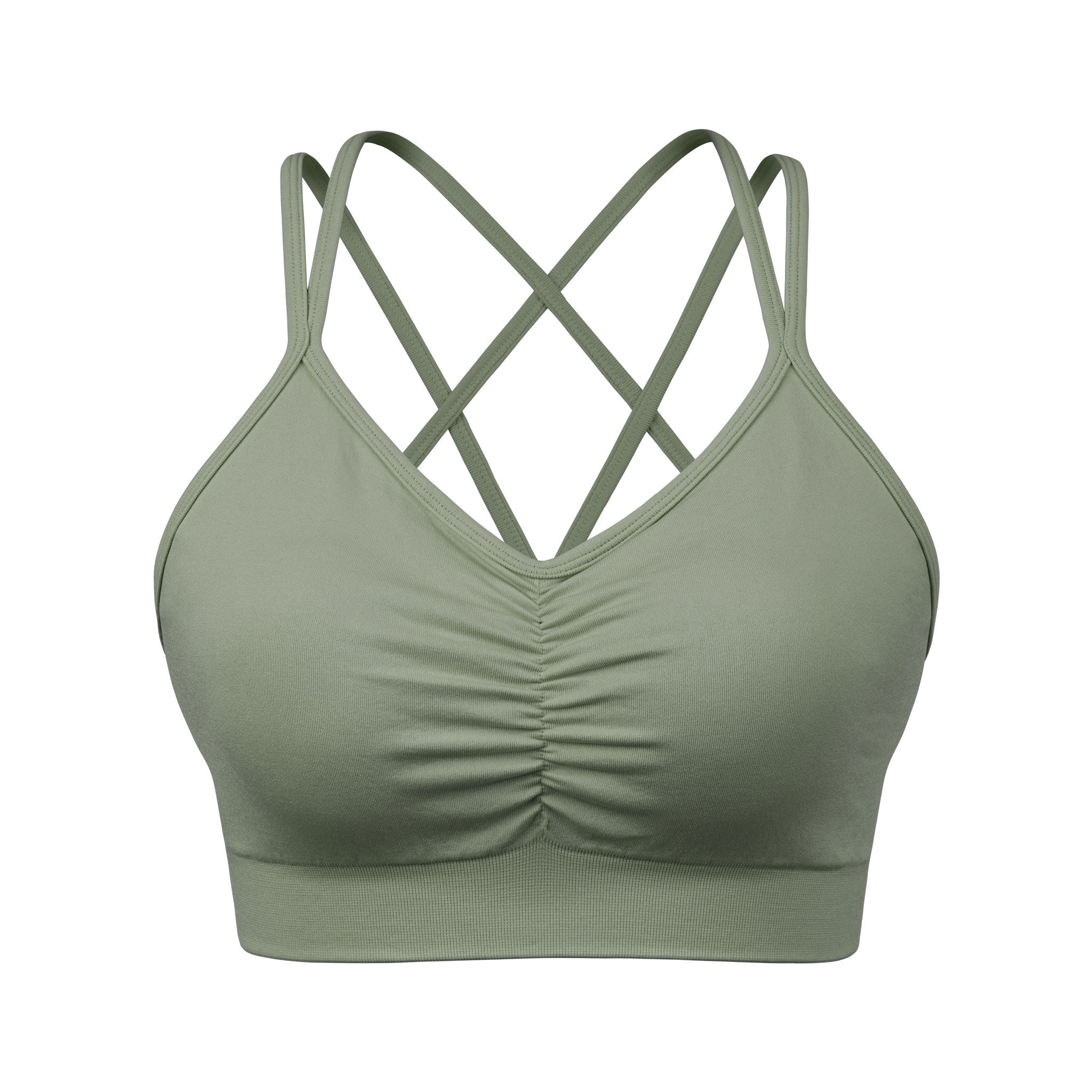 Sports Ruched V Neck Bra Green