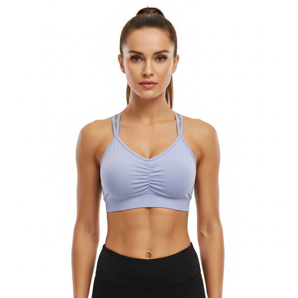 Sports Ruched V Neck Bra Light Purple