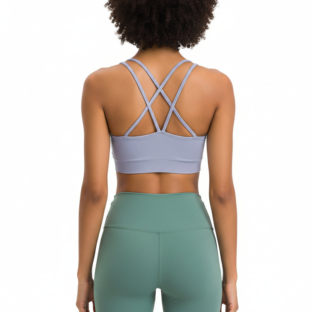 Sports Ruched V Neck Bra Light Purple