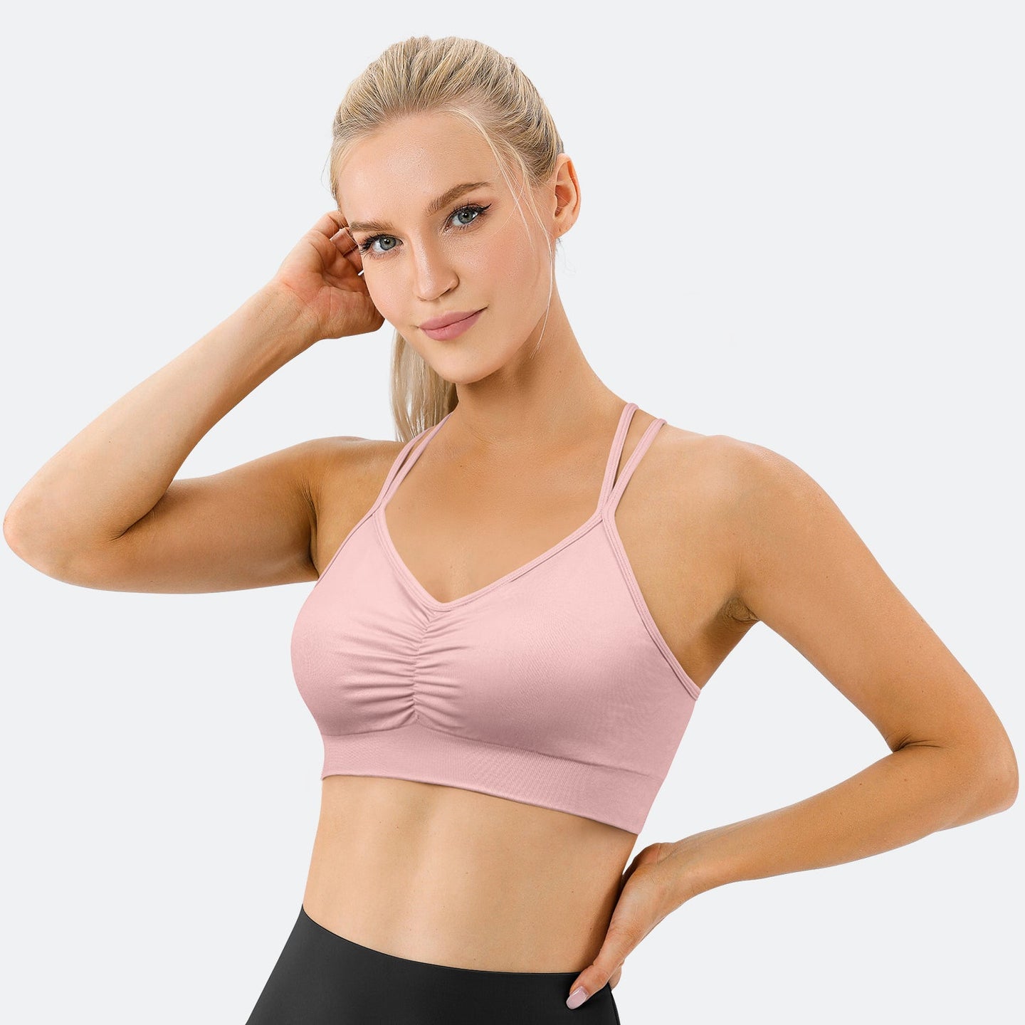 Sports Ruched V Neck Bra Pink