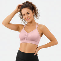 Sports Ruched V Neck Bra Pink